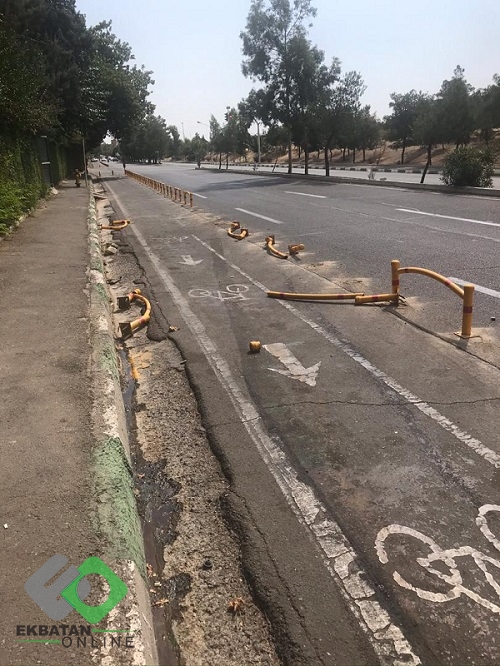 تخریب قسمتی از مسیر ویژه دوچرخه سواری بر اثر انحراف مسیر خودروی زانتیا 4