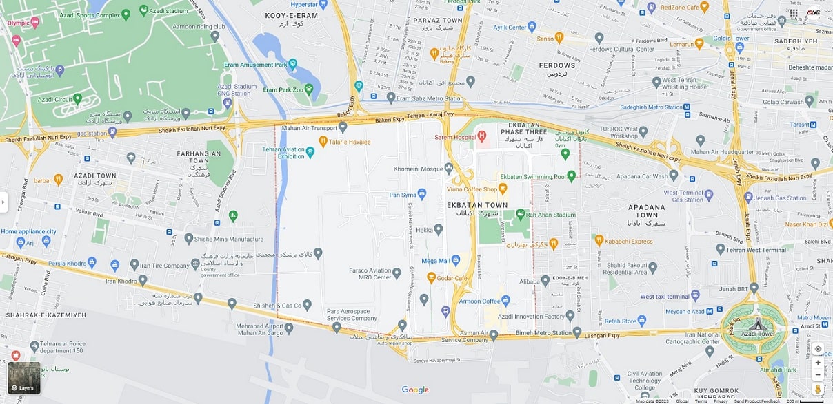 شهرک اکباتان در گوگل مپ